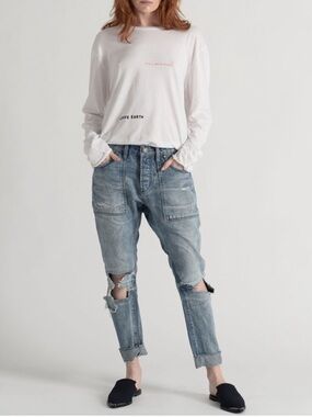 One Teaspoon Saints Baggy Boyfriend Jeans Drop Crotch Distressed Denim Cuffed 26